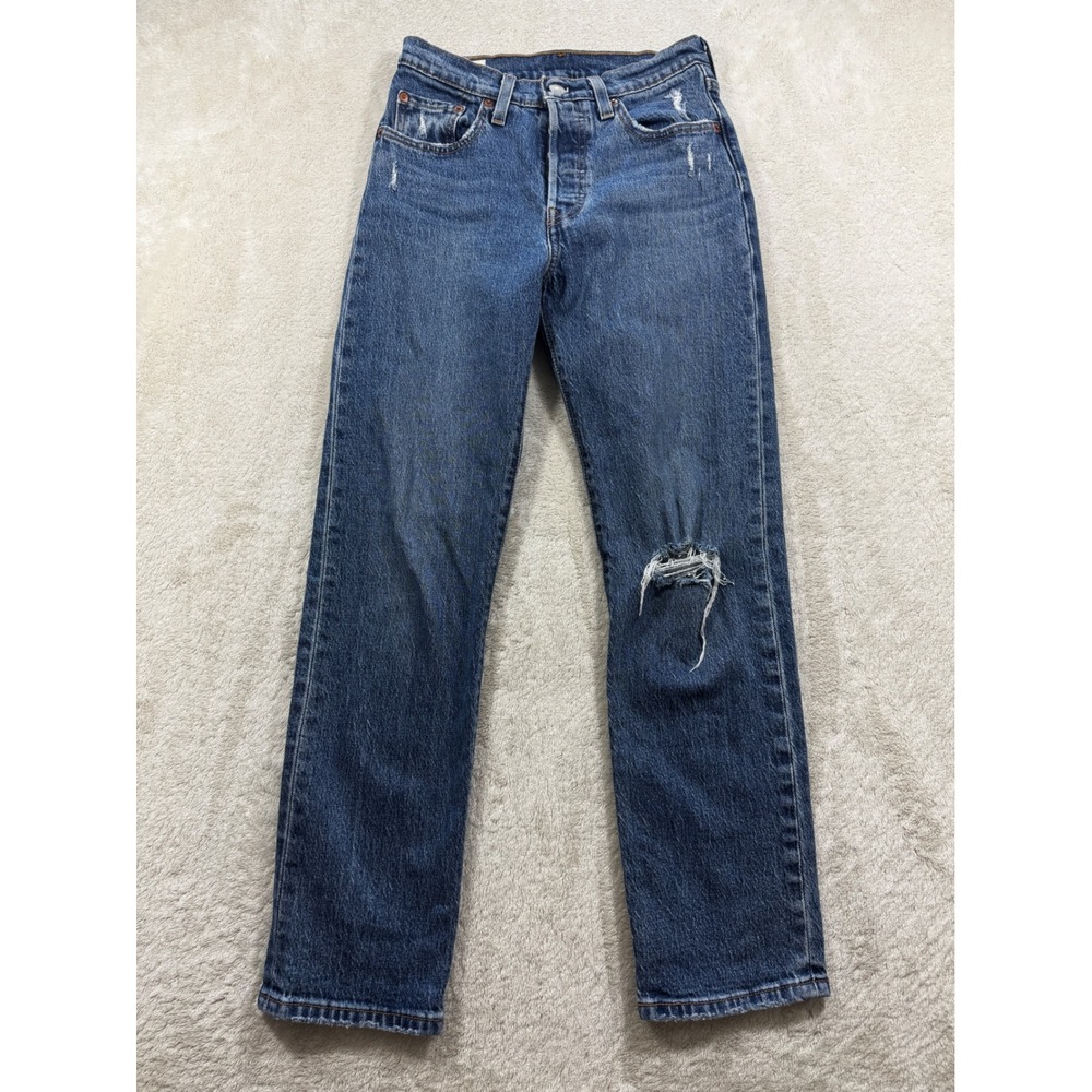 Levi's Womens 501 Original Distressed Button Fly Blue Jeans 25 Meas: 25x27.5